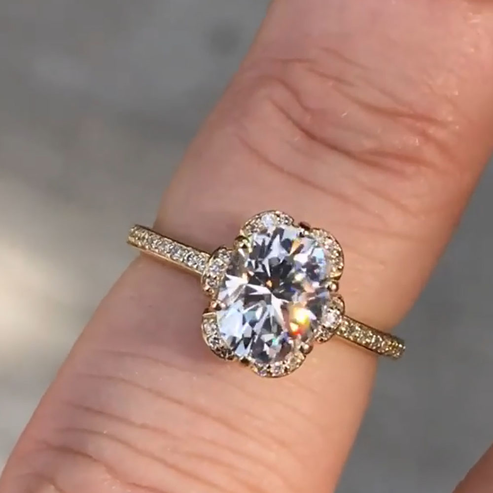 Moissanite Engagement Ring 1 Carat - Cincin Pertunangan Pernikahan Wanita Emas Kuning