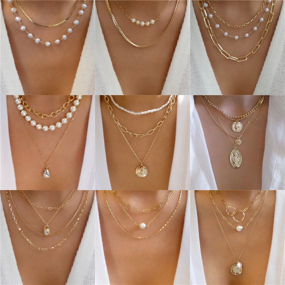 Pearl Choker Necklace Vintage - Kalung manik-manik kristal multilapis, kalung perhiasan