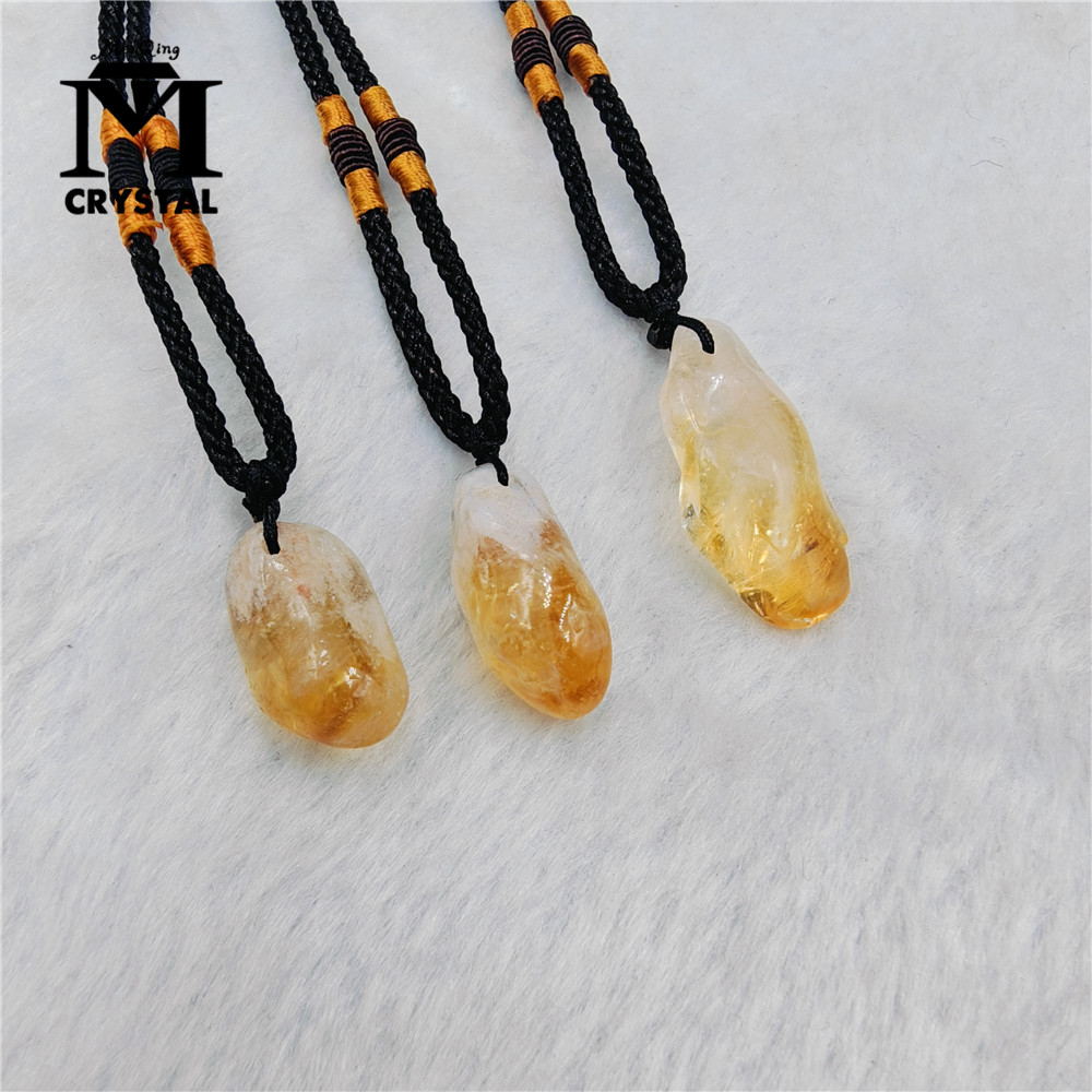 Crystal Pendant Necklace Natural Stone - 3 buah liontin kristal sitrin alami,