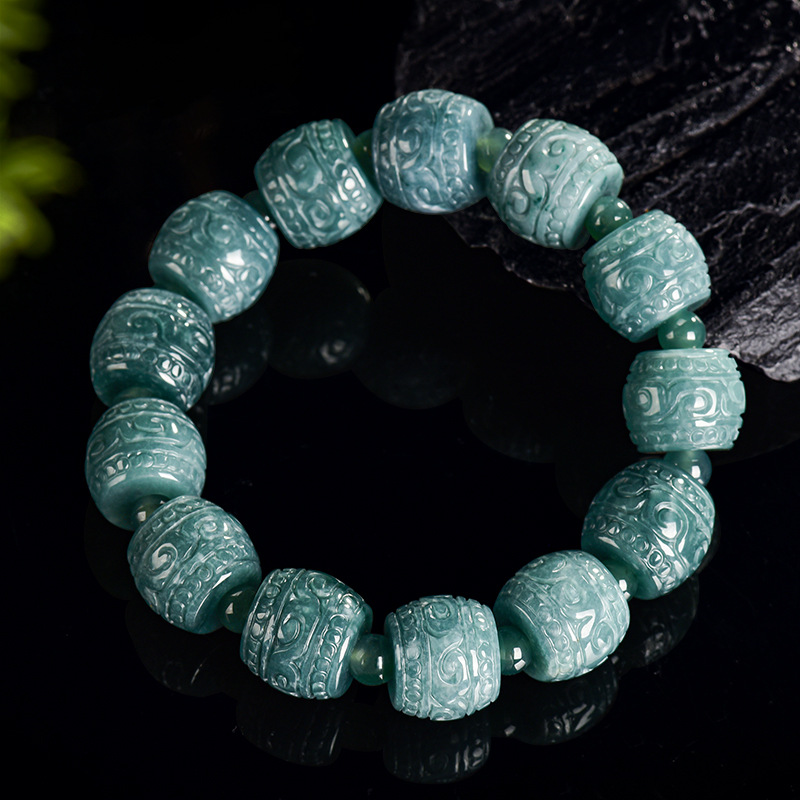 Bracelets - Gelang Manik-manik Ukiran Giok Burma Alami