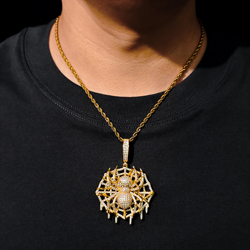 Liontin Laba-laba Moissanite V - 925 Sterling Silver Chain Necklace Men ulasan dan harga